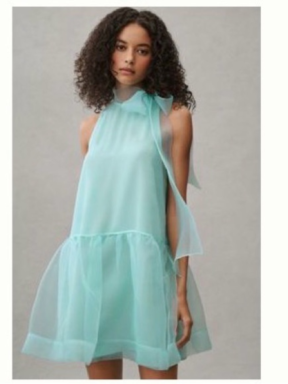 BHLDN Sophia High-Neck Bow-Tie Organza Mini Dress